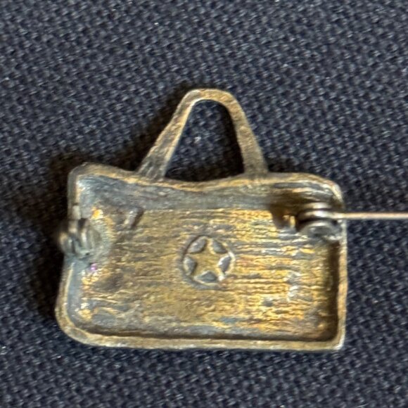 Vintage Handbag Pin Brooch With Floral Rhinestone Accents & Purple Enamel Detail - Picture 9 of 9